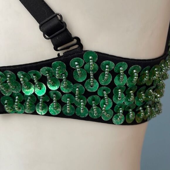 Green Sequin Carnival Mardi Gras Push Up Bra Top Small - Picture 7 of 7